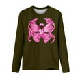 thumbnail image 3 of CLOISE Breast Cancer Blouses Women Long Sleeve Crewneck Tshirts Butterfly Ribbon Pink Breast Cancer Awareness Tee Shirts Cute Comfy Shirts Cancer Fight Clothes Army Green XL, 3 of 4