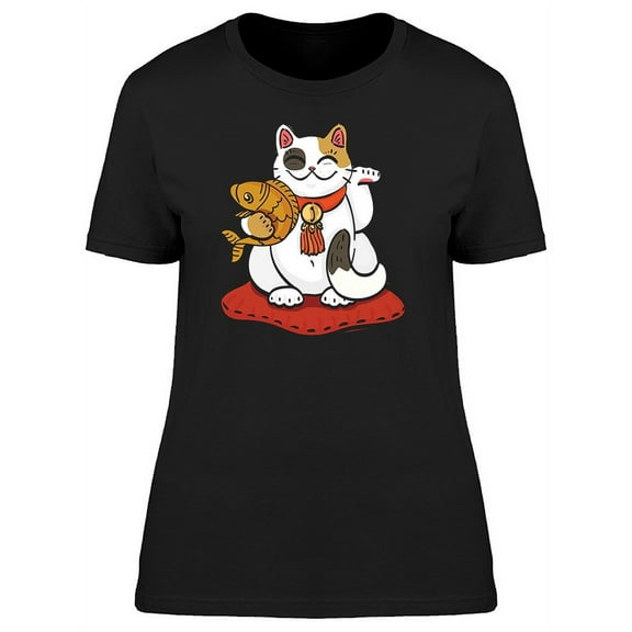 Maneki Neko Kitten Cartoon T-Shirt Women -Image by Shutterstock, Female Medium