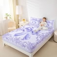 thumbnail image 4 of Feelyou Dreamy Princess Bowknot Twin Sheet Sets, Bohemian Damask Flower Twin Fitted Sheet, Purple Fashion Bow Flat Sheet, Microfiber Bedroom Decor, 3-Piece, 4 of 7