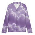thumbnail image 3 of Purple Cloudy Sky Print Womens Pyjamas Set Button Up Pyjamas Womens with Long Sleeve Top And Wide Leg Pants V-neck Loungewear Sets, 3 of 9