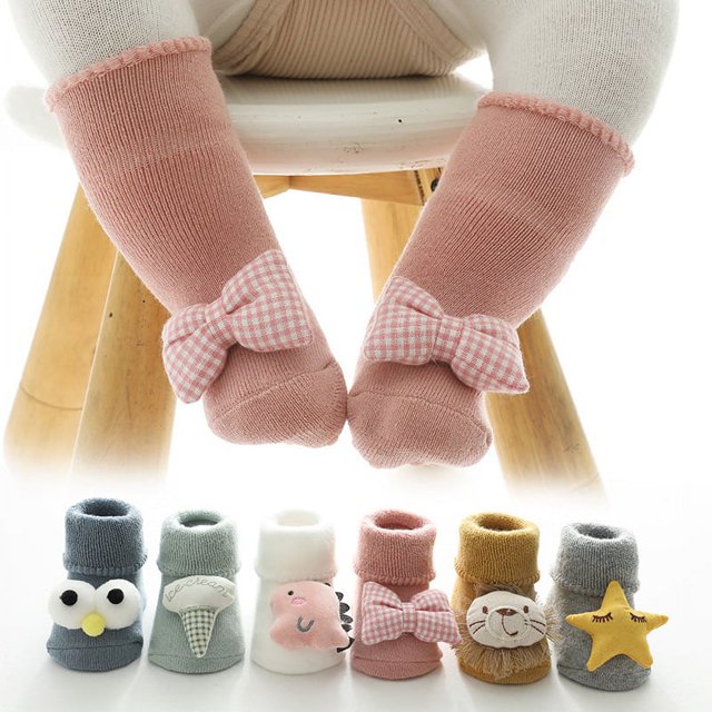 6 pares de calcetines cálidos para bebé de otoño e invierno, calcetines gruesos de felpa antideslizantes de terciopelo para bebé, medias (color aleatorio)