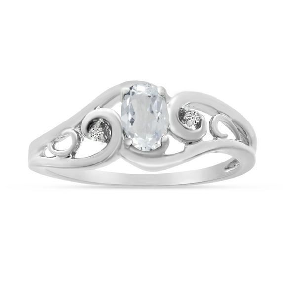 10k White Gold Oval White Topaz And Diamond Ring
