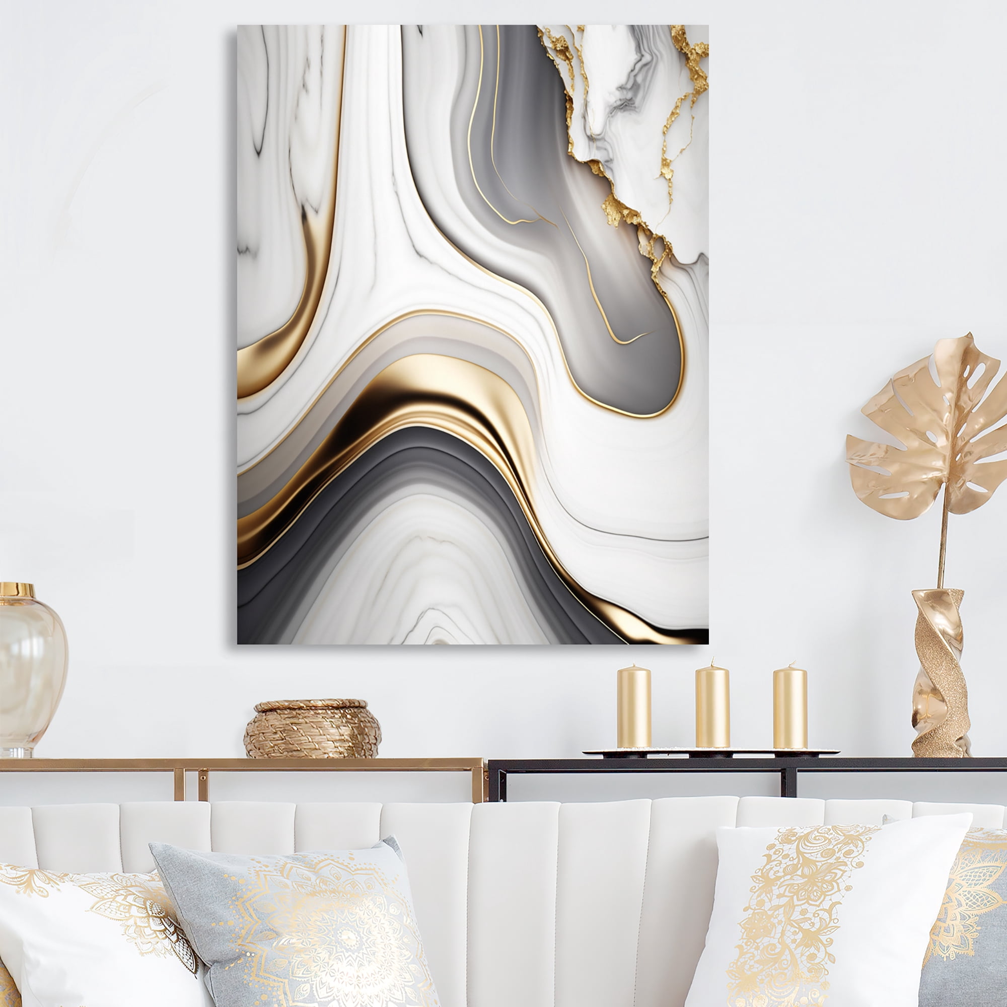 Designart Abstract Geode Marble Waves Grey I Canvas Wall Art