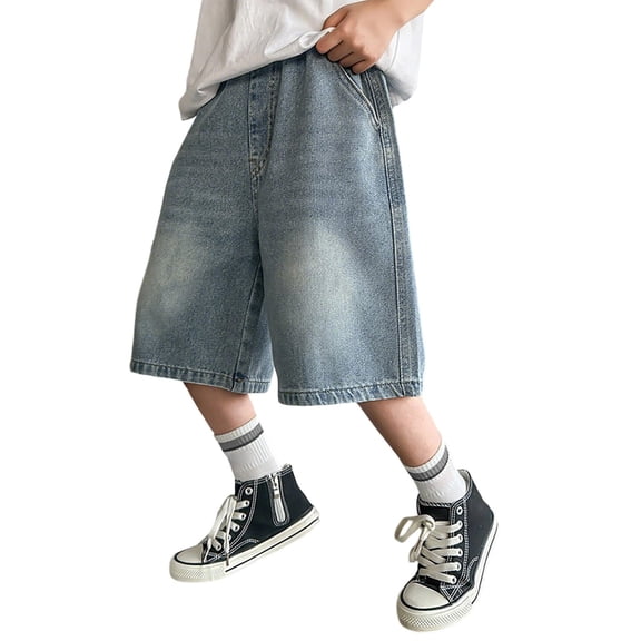 Lullu Boys Summer Casual Denim Shorts Kids Elastic Waist Loose Fit Jean Shorts, Sizes 5-16