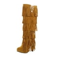 thumbnail image 2 of Tejiojio Clearance Women's Shoes Retro Solid Color Ethnic Style Suede Fringed Metal Decoration Female High Boots, 2 of 9