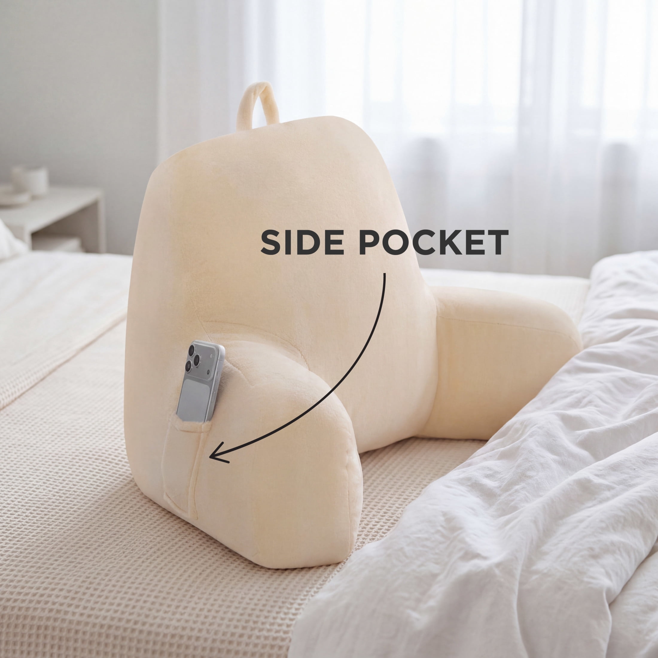 The Sheet Lab Plush Backrest Pillow, Beige, 30" x 17" x 17"