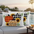 thumbnail image 4 of Thanksgiving Outdoor Waterproof Pillow Covers, Fall Colorful Plaid Pumpkin Sunflower Leaf Decorative Rectangle Throw Pillowcase Sofa Cushion Sham for Patio/Couch/Chair, 20"x12" 2 Pack, 4 of 8