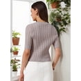 thumbnail image 3 of DARING DIVA Women's Short Sleeve Button Down Cable Knit Dressy Sweater L Grey, 3 of 6