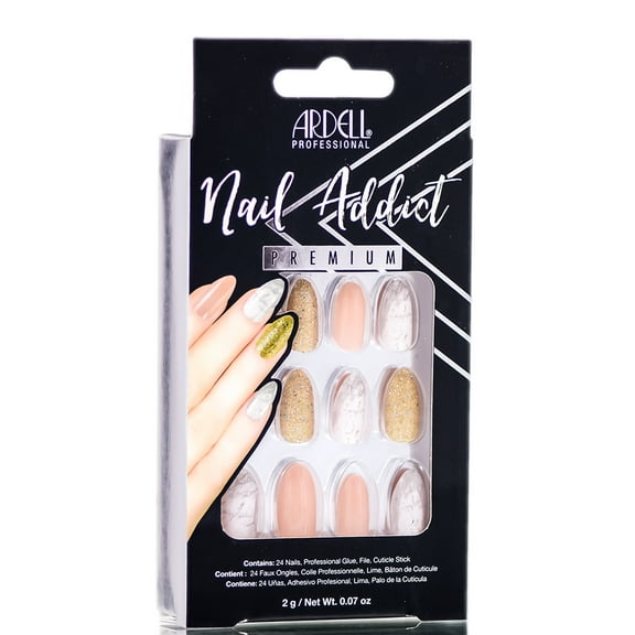 Pink Marble & Gold , Ardell Nail Addict Premium Artificial Nail Set , Hair Scalp Skin Body - Pack of 3 w/ SLEEK Teasing Comb