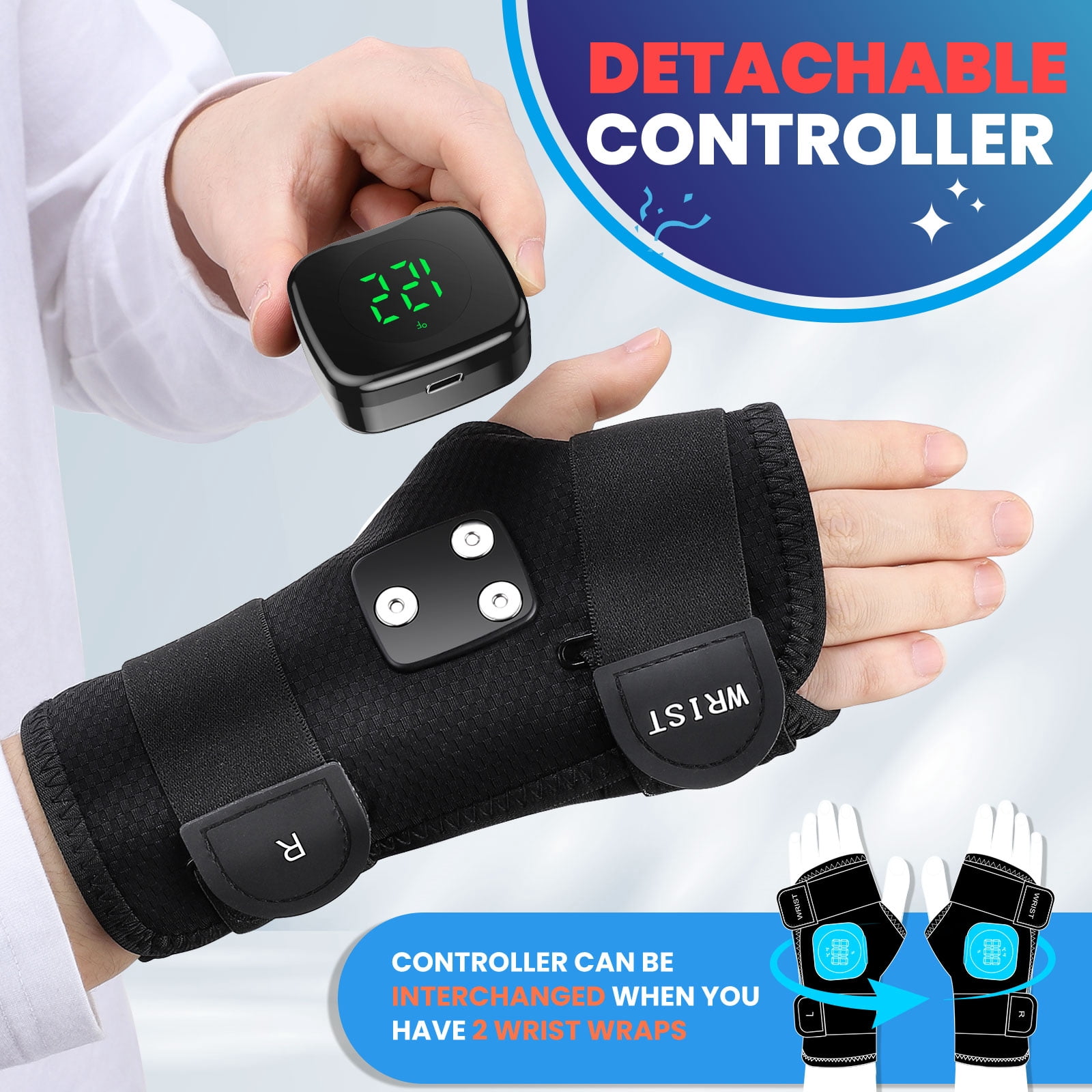 Wrist Heating Pad Wrap, Heated Wrist Brace, Cordless Heating Wrist Wrap , Hand Heating Pad,3 Heat Levels, Carpal Tunnel Relax, Gifts for Family, Travel,Right Hand,Black