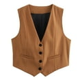 thumbnail image 5 of Cropped Suit Vest for Women Button Up Business Casual Dressy Waistcoat Vest Tops, 5 of 5