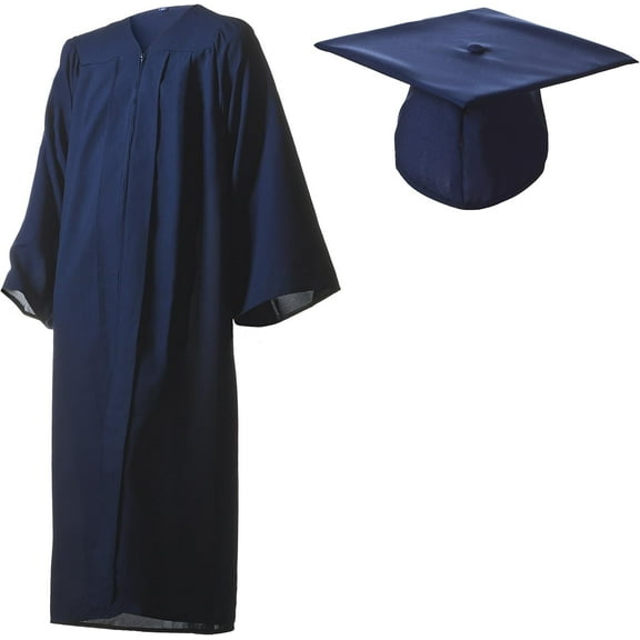 Honors Graduation Matte Navy Blue Academic Cap and Gown Set in Multiple Sizes (36 (4'2"-4'5")) - Unisex - All Ages