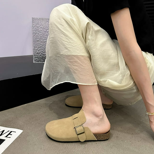 Sabots en Liège pour Femmes d'Automne, Nouvelles Chaussures d'Extérieur à Bout Fermé, Pantoufles Plates pour Femmes, Chaussures Plates, Mules, Sandales à Plateforme pour Femmes tzw