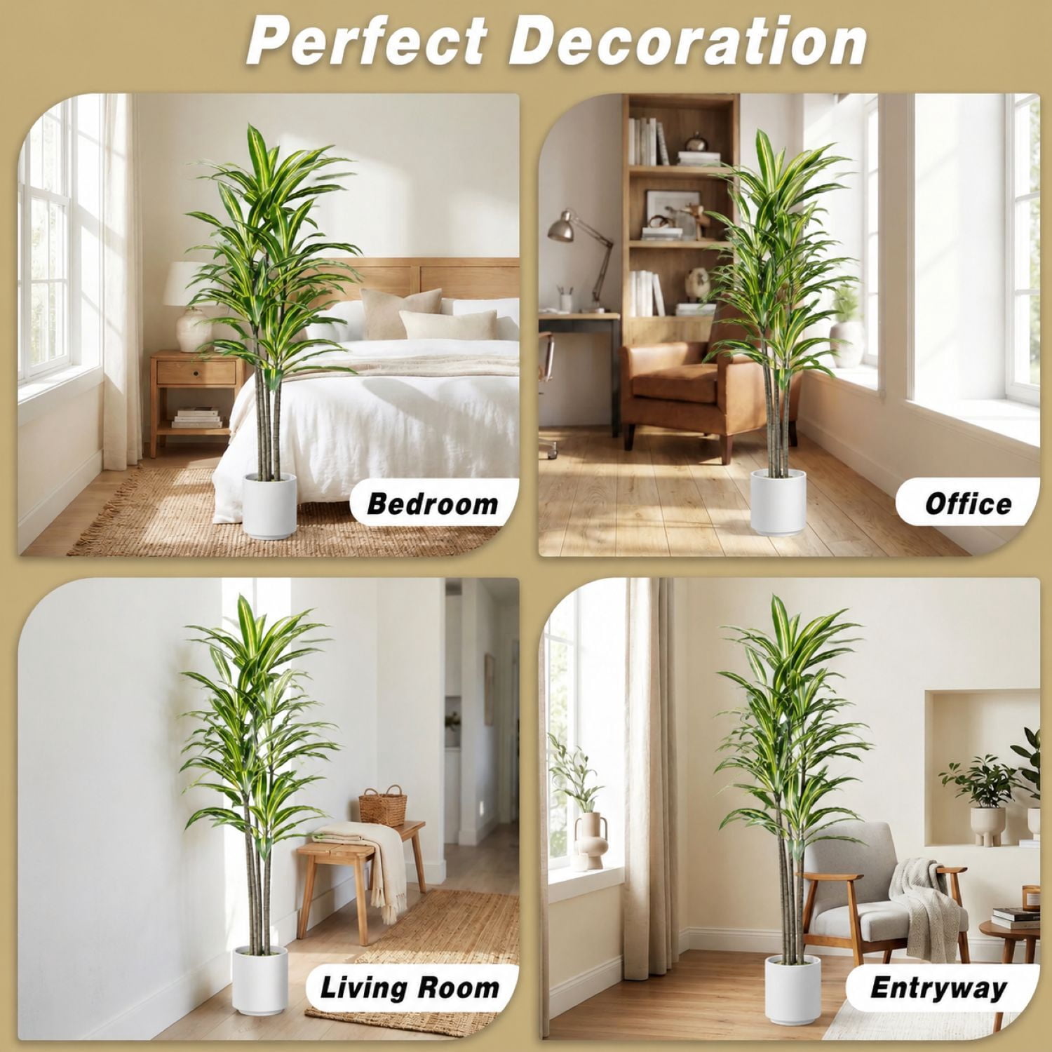 Easy4Home 5FT Artificial Plant Fake Dracaena Tree Potted Indoor Faux Floor Plant for Home Office Decor, White Pot