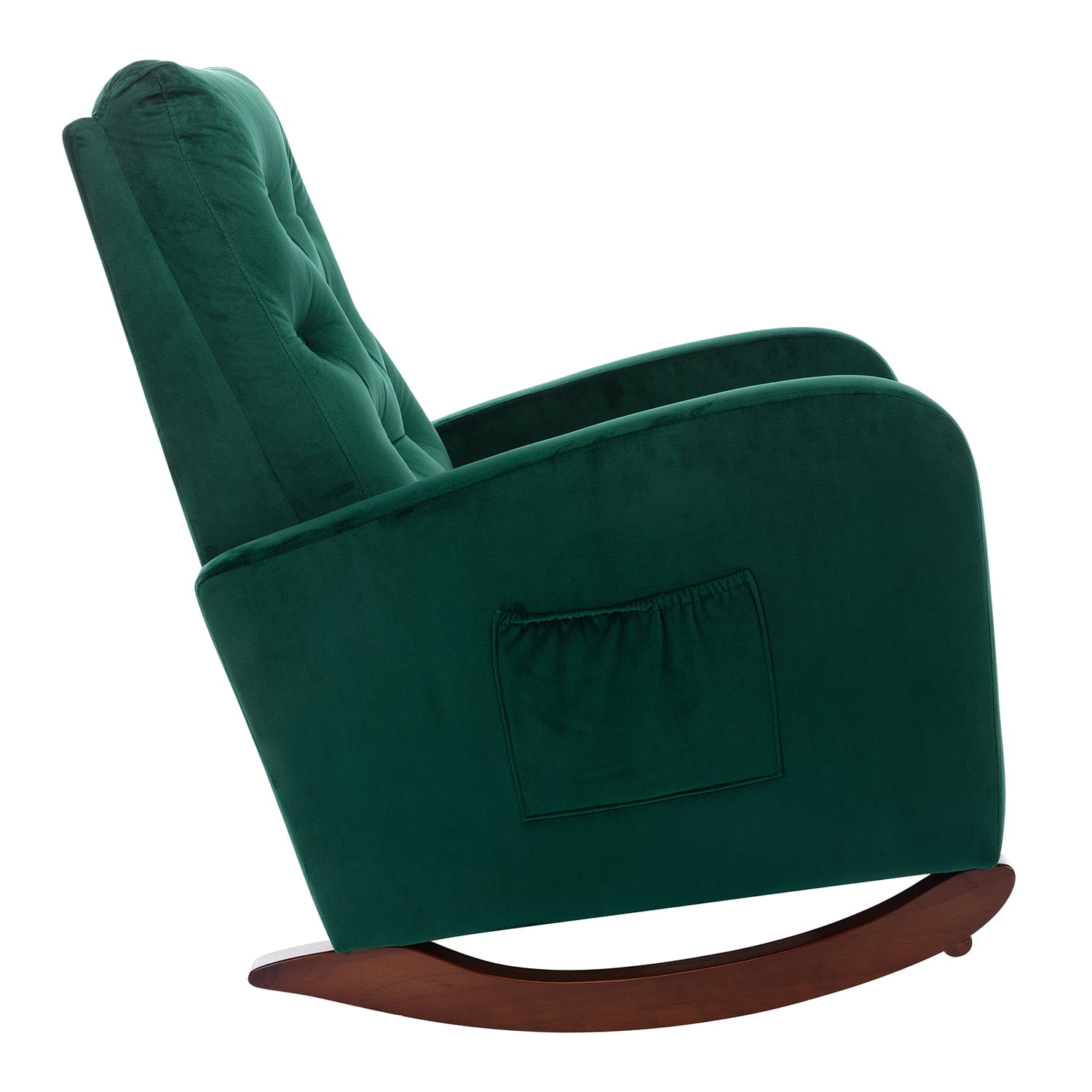 Kadyn High Back Rocking Chair, Modern High Back Armchair for Living Room, Velvet Rocking Chair with Side Pockets, Green Kadyn High Back Rocking Chair, Modern High Back Armchair for Living Room, Velvet Rocking Chair with Side Pockets, Green