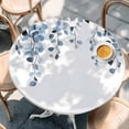 thumbnail image 3 of Round Table Cover 36-44 Inch Blue Eucalyptus Leaves Waterproof Reusable Table Cloth Round Fitted Vinyl Tablecloth with Elastic Edged for Parties Outdoors, Summer Farmhouse Botanical, 3 of 9