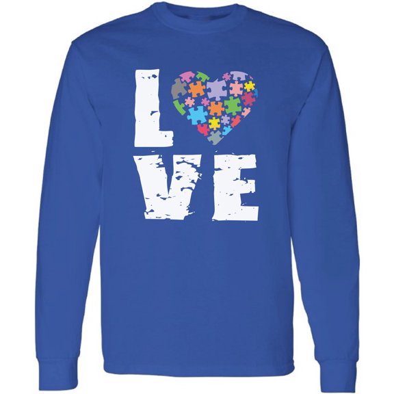 Men T-Shirt Autism Long Sleeve Love Puzzle Autism Awareness S M L XL 2XL Mens Graphic Tee