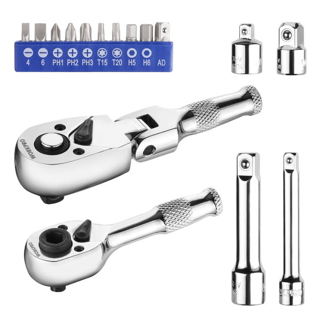 Juego de destornilladores para trinquetes y brocas WORKPRO Flex Head Stubby, 16 unidades