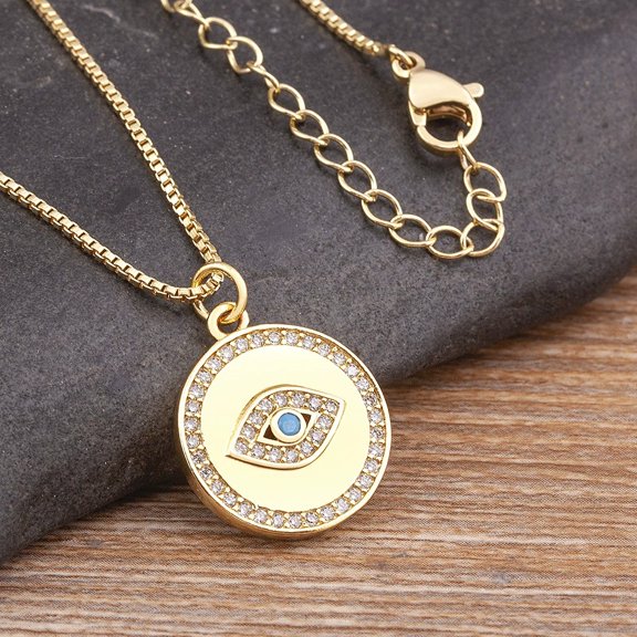 Boho Evil Eye Blue Zircon Pendant Women Clavicle Chain Collar 14K Yellow Gold Lucky Party Anniversary Necklace Jewelry Gifts