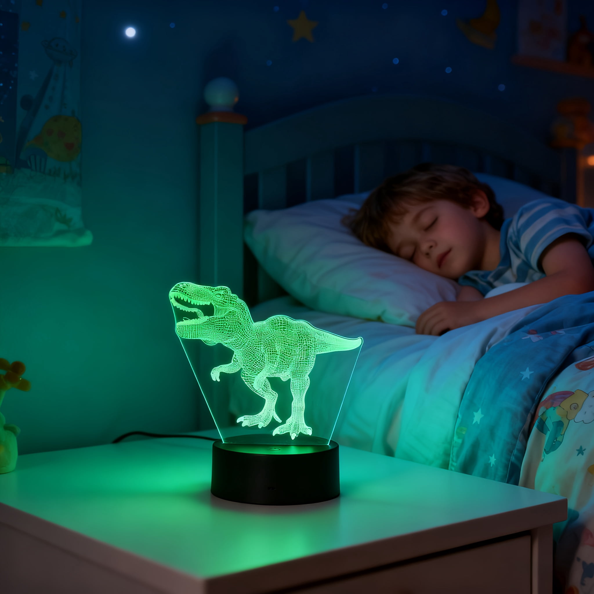 Dinosaur 3D Night Light 16 Colors Changing With Remote Touch Control Dimmable LED Lamp For Boys Kids Bedroom Ambient Mood Light Ideal Birthday Holiday Gift