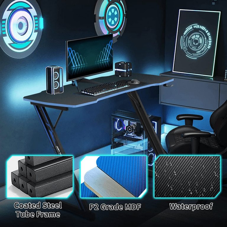 Large Gaming Desk Computer Table PC Laptop RGB LED Lights Racing Gamer  Workstation