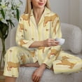 thumbnail image 6 of Pajama Sets for Women 2 Pcs, Striped Cartoon Cute Goat Yellow Button Down Long Sleeve Sleepwear Lounge PJ Sets, 6 of 6