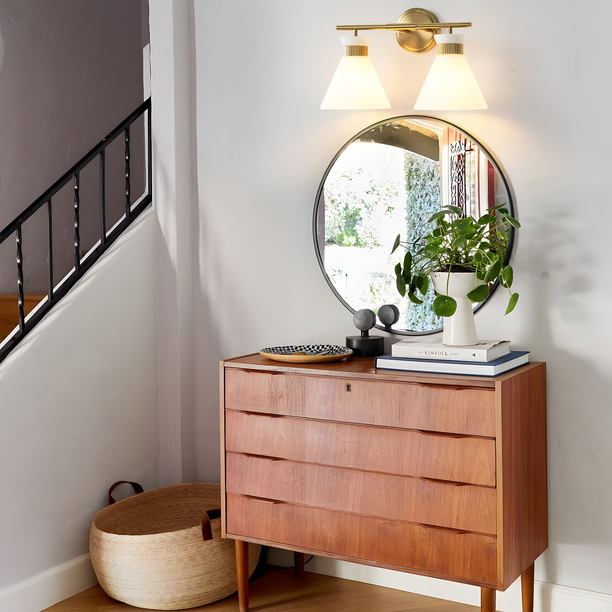 KAISITE 2-Lights Vanity Lights for Bathroom Gold Wall Sconce Lighting with Frosted Milky Glass for over Mirror Bedroom Hallway