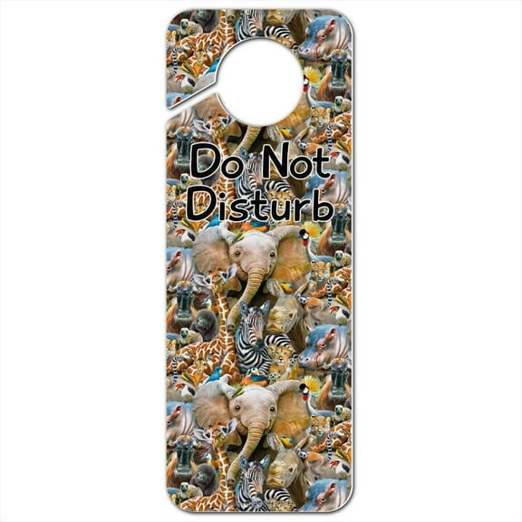 African Animals Zebra Giraffe Elephant Pattern Plastic Door Knob Hanger Sign