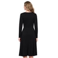thumbnail image 6 of HA-EMORE Women's V Neck Long Sleeve Smocked Midi Dress A-line Swing V Neck Casual Dress Long Sleeve Empire Waist Wrap Midi Party Dresses with Pockets, 6 of 7
