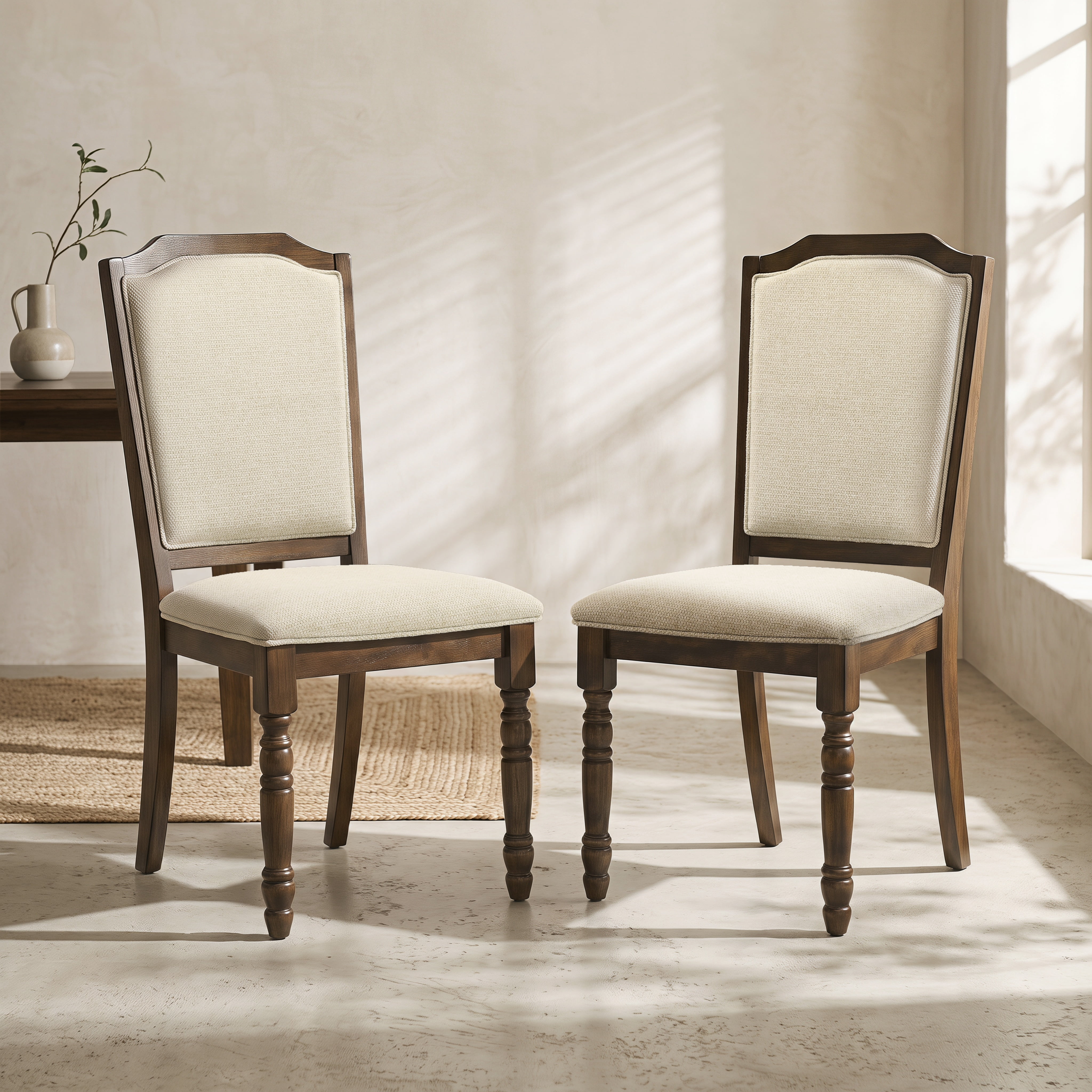 Roundhill Furniture Iris Turned Leg Wood Dining Chair, Set of 2, Walnut