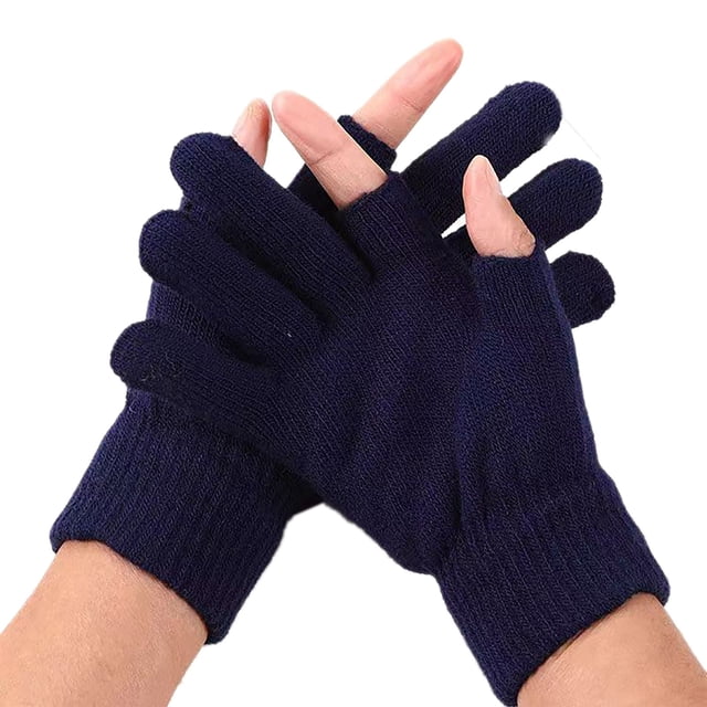 TIEVOSA Warm Knit Acrylic Gloves Fall Winter UniSub Finger Outdoor Creative Screen Gloves Batch(Navy)