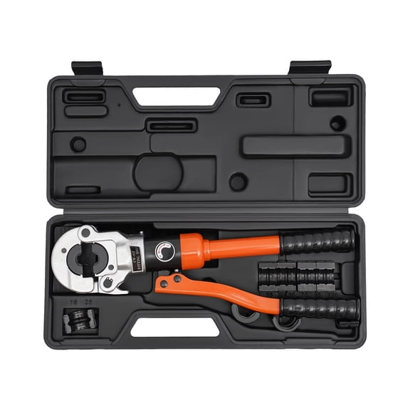 8T 360° Rotatable Head Hydraulic Copper Pipe Crimping Tool Pliers CW-1632 V Set -5 Dies -12, 15, 18, 22, 28 ,Professional Tools