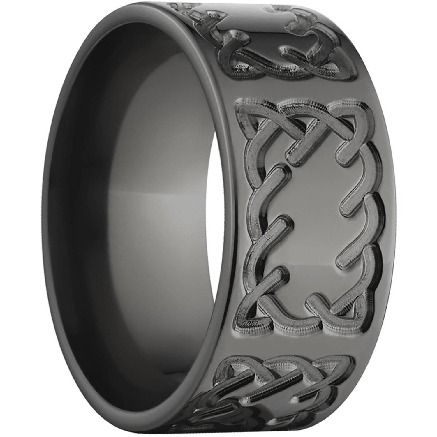 10mm Flat Black Zirconium Ring with a Milled Celtic Design