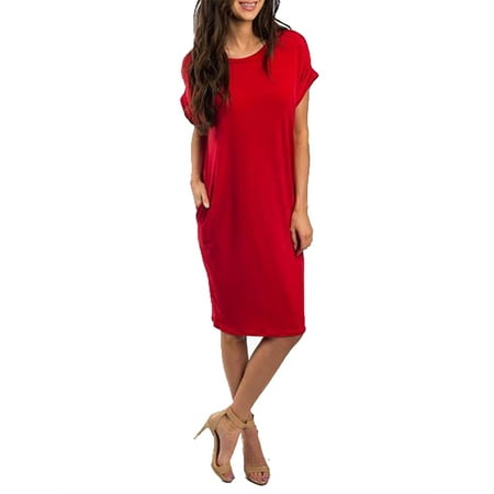 Casual Style Solid Color - Short Sleeve Solid Color Casual Dress with Pocket