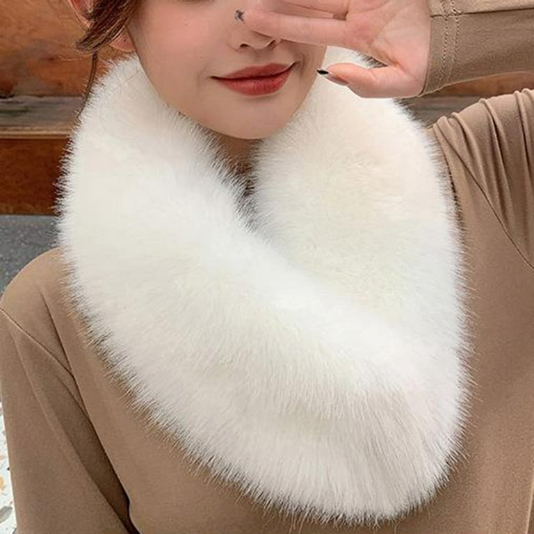 YDKZYMD Womens Collar Outdoor Winter Neck Fashion Faux Fur Fluffy Cold  Weather Mini Short Scarf Cute Lightweight Neck for Women for Teen Girls  Scarves Christmas White 