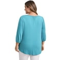 thumbnail image 3 of GRACE & GRANDEUR Women's Plus Size Blouses Notch V Neck Smocked 3/4 Sleeve Shirts Dressy Casual Tops 2X Lake Blue, 3 of 5