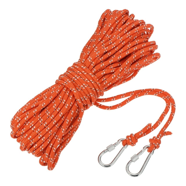 Uxcell Orange Hollow Braided Polypropylene Anchor Line with Hook Nylon Floating Rop for Marine Pool Rescue 100ft