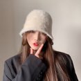 thumbnail image 3 of Gorro de piel de conejo para niños, otoño e invierno, gorro de pescador de felpa que combina con todo, estilo de cara que muestra el gorro de pescador pequeño, gorro de lavabo de estilo cálido,, 3 of 5