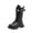Black, variant on Girls Mid Calf Boots Lace Up Solid Color Pearl Leather Round Toe Fall Winter Fashion Comfy Boots Black Size 12.5 Little Kid