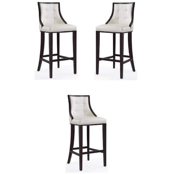 Home Square 45" Faux Leather Barstool in Pearl White & Walnut - Set of 3