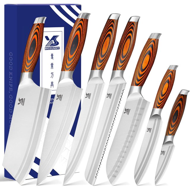MSY BIGSUNNY 7-PCS Kitchen Knife Set, German Stainless Steel for Chef Knife Set with Pakkawood Handle, Perfect Cutlery Set Gift