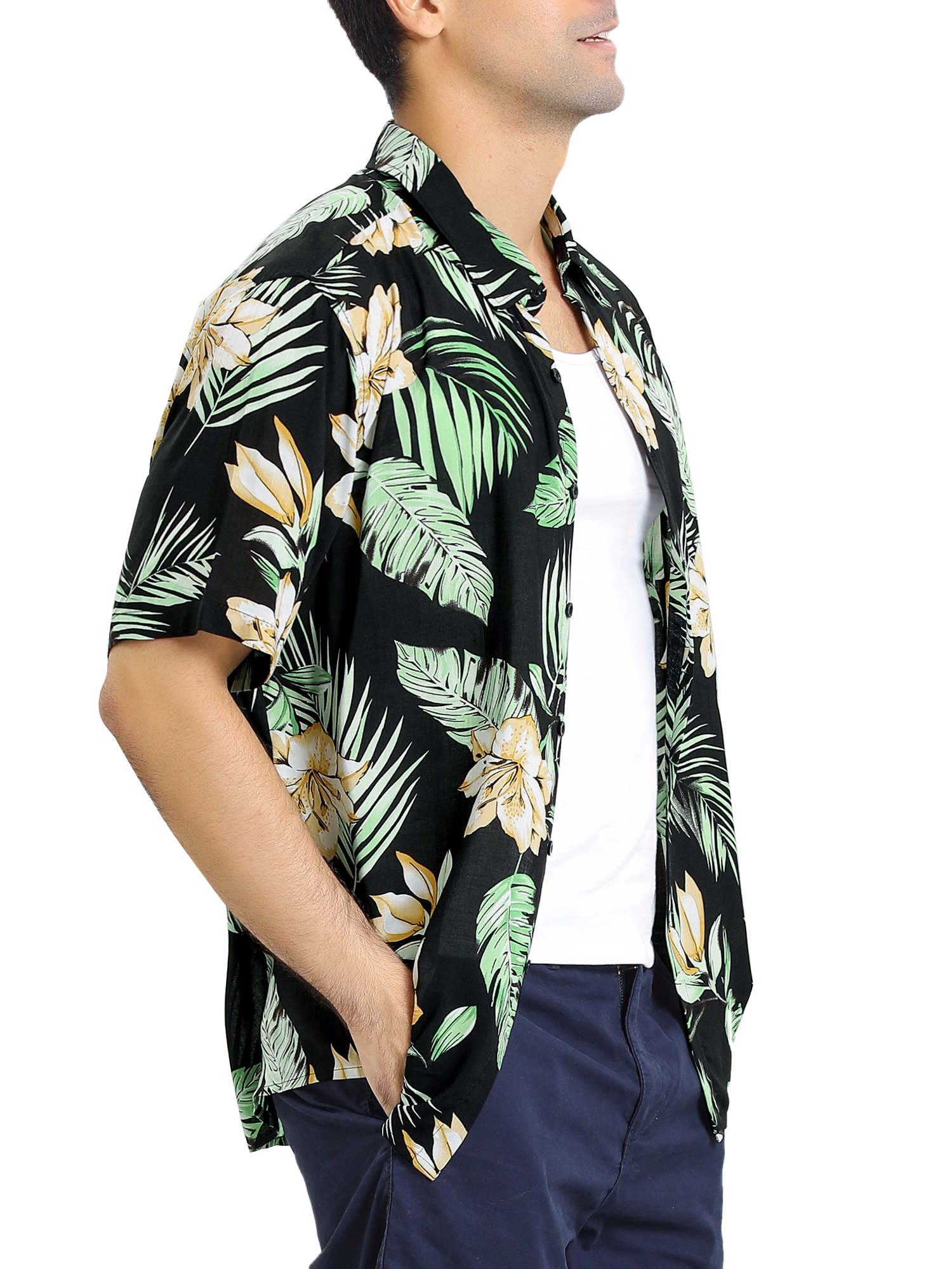 MFCHY Stylish Print Hawaiian Shirts Men Summer Short Sleeve Beach