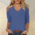 thumbnail image 2 of 2025 New Fashion Plus Size Women's Fashionable Solid Color T-shirt 3/4 Sleeve Shirt V-neck Casual Top, 2 of 7