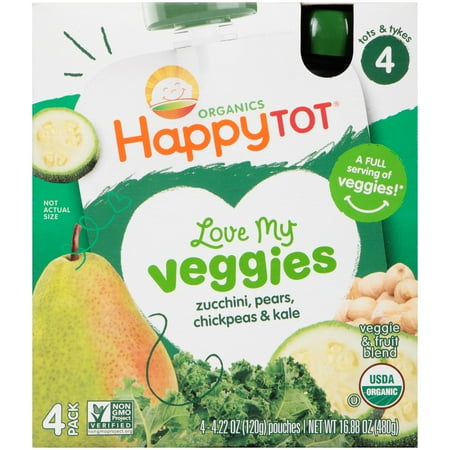 Happy Tot® Organics Love My Veggies Zucchini, Pears, Chickpeas & Kale Veggie & Fruit Blend 4-4.22 oz. Pouches