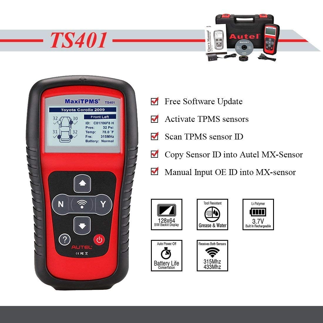 Autel TS401 TPMS Activation Tool Tire Pressure Monitor System Diagnostic Scanner 