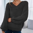 thumbnail image 2 of VISALY V Neck Pullover Sweater Crochet Sweaters Oversized Crewneck Long Sleeve Fuzzy Knit Casual Chunky Warm Fall Pullover Top Trendy Soft Sweaters Pullover Sweaters Plus Size Sweaters Black A, 2 of 4