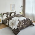 thumbnail image 6 of URBONUR 3 Pcs Floral Comforter Set Queen Size, Brown Gold Botanical Bedding Set, White Flower Butterfly Leaves Printed Bed Sets with 2 Pillowcases for Women Men, 6 of 8