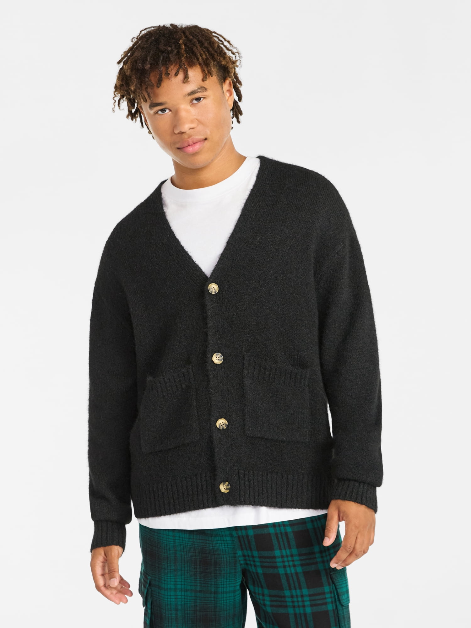 No Boundaries V-Neck Brushed Cardigan Sweater, Midweight, Men's & Big Men's