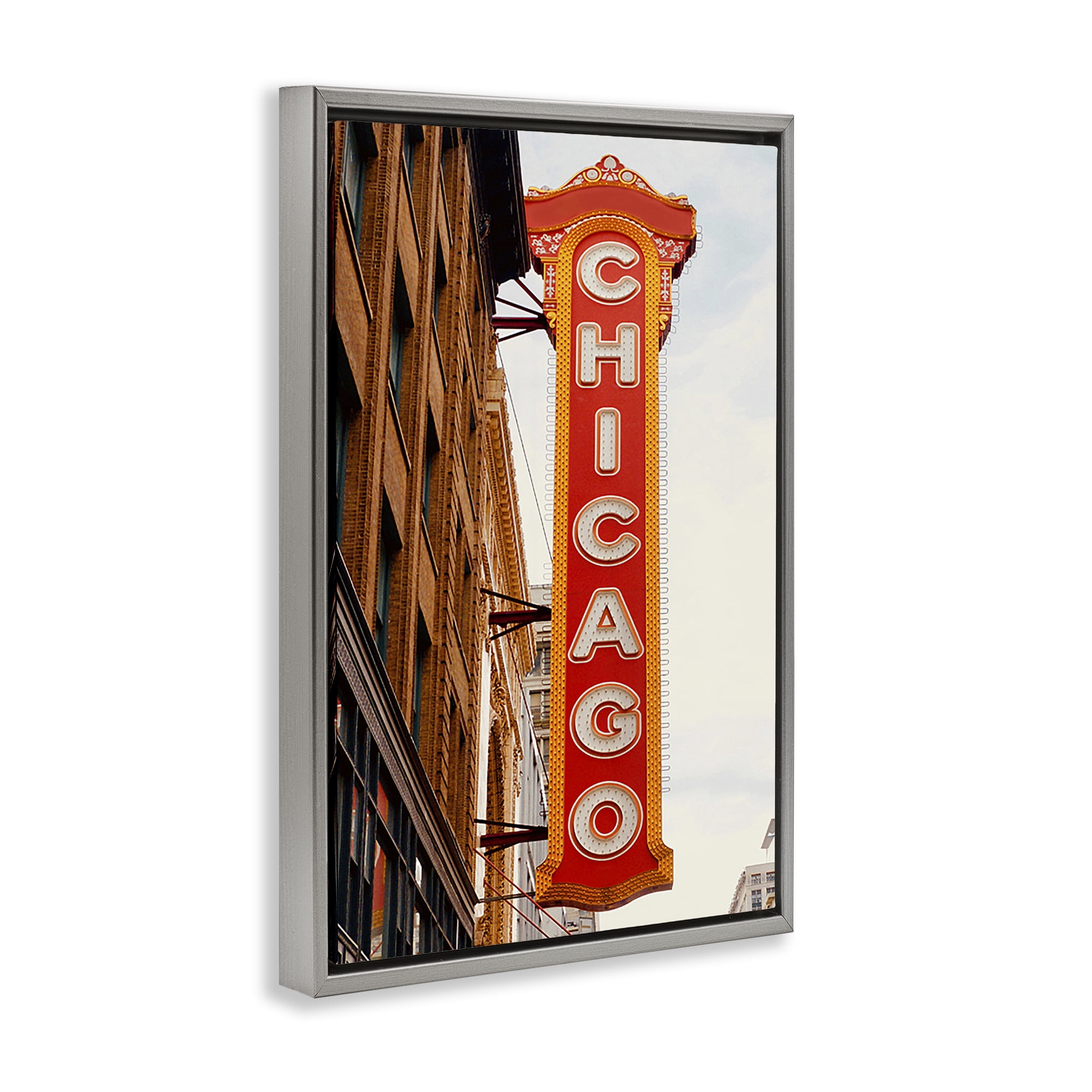 Stupell Industries Chicago City Sign Cities & Countries Photography Gray Floater Framed Canvas Art Print Wall Art, 21 x 31