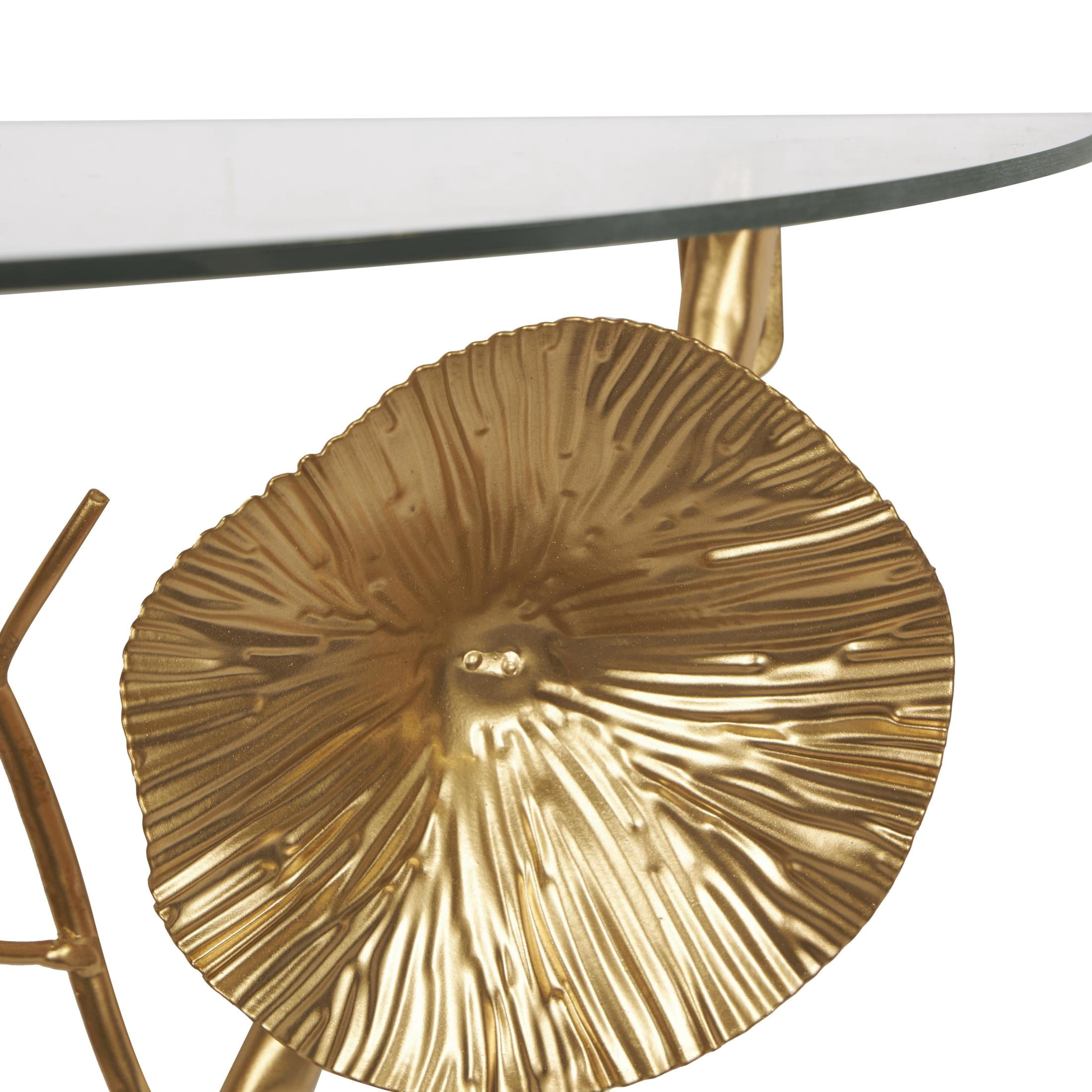DecMode 24" x 12" Branch 1-Tier Gold Floral Wall Shelf with Tempered Glass Top